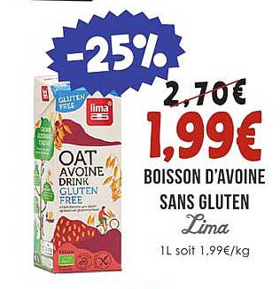 boisson d'avoine sans gluten lima