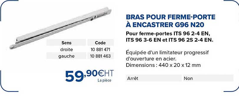 bras pour ferme-porte à encastrer g96 n20