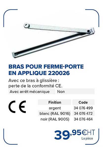 bras pour ferme-porte en applique 220026