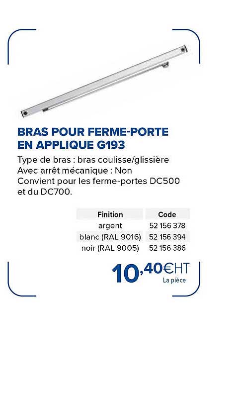 bras pour ferme-porte en applique g193