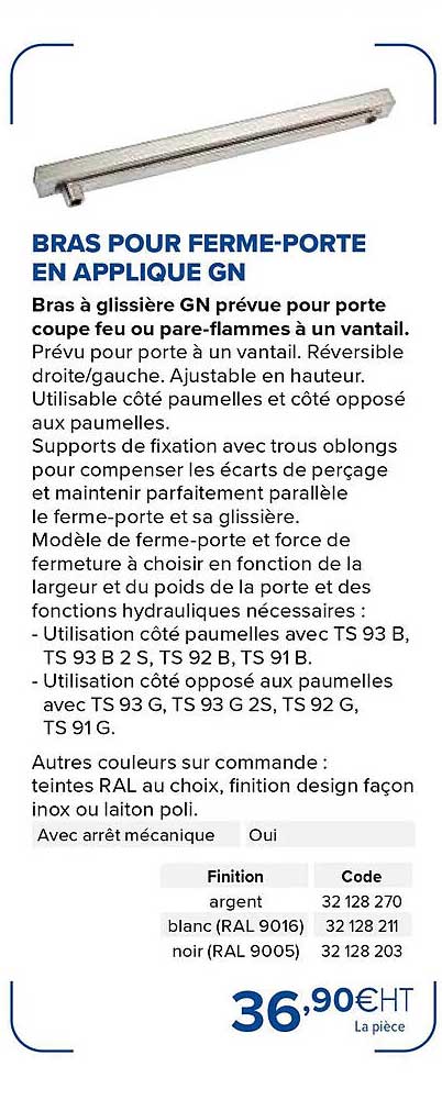 bras pour ferme-porte en applique gn