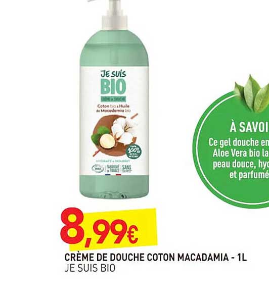 crème de douche coton macadamia je suis bio