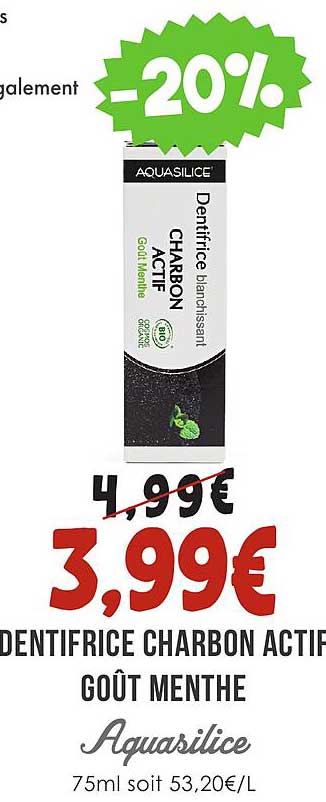 dentifrice charbon actif goût menthe aquasilice