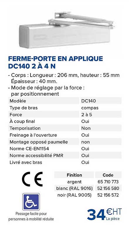 ferme-porte en applique dc140 2 à 4 n