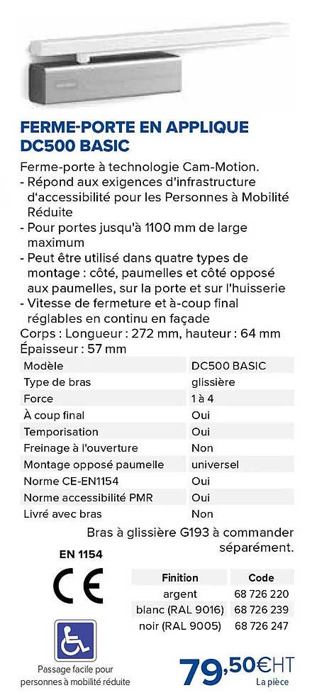 ferme-porte en applique dc500 basic