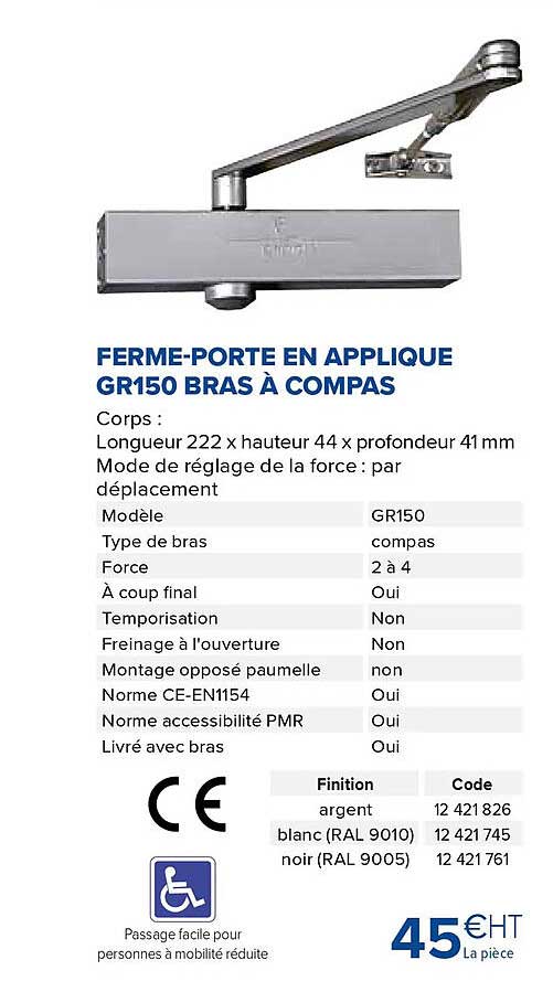 Ferme-porte En Applique Gr150 Bras à Compas