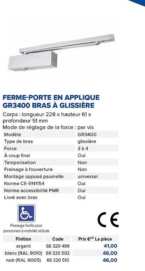 Ferme-porte En Applique Gr3400 Bras à Glissière