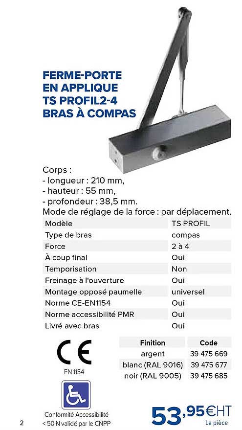 ferme-porte en applique ts profil2-4 bras à compas