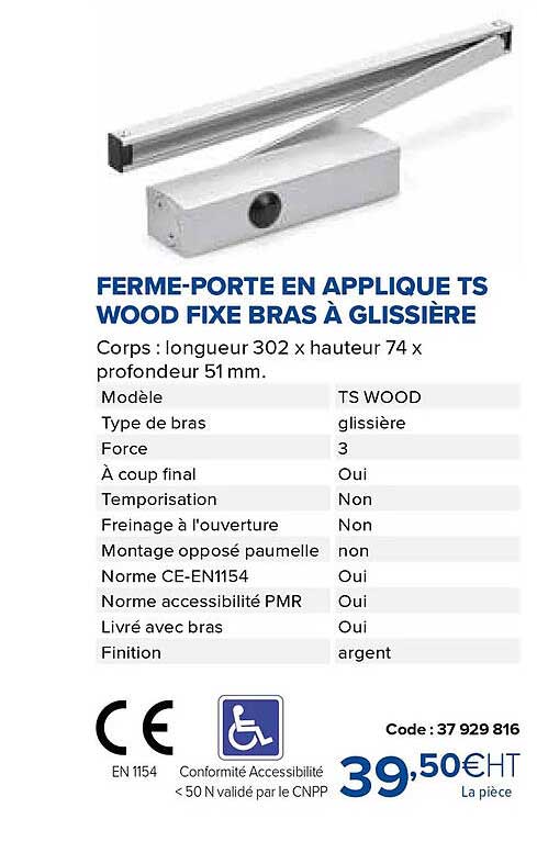 Ferme-porte En Applique Ts Wood Fixe Bras à Glissière