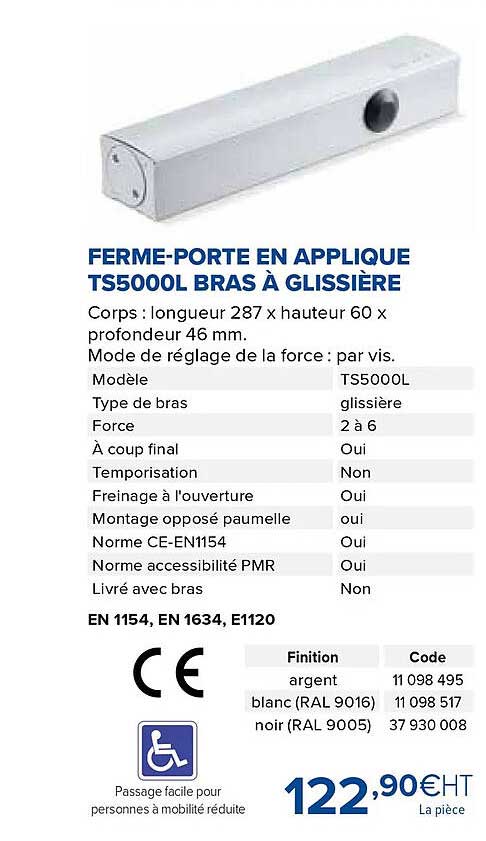 ferme-porte en applique ts5000l bras à glissière