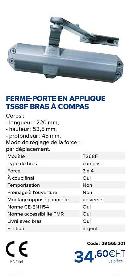 ferme-porte en applique ts68f bras à compas