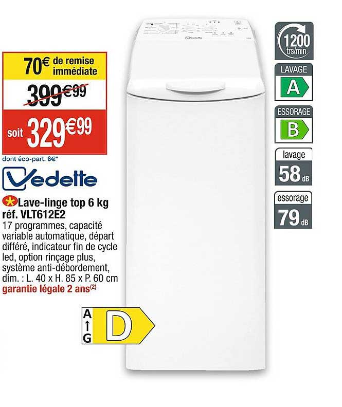 lave-linge top 6 kg vedette