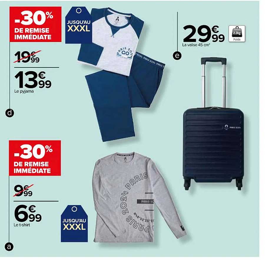 le pyjama, le t-shirt, la valise 45 cm