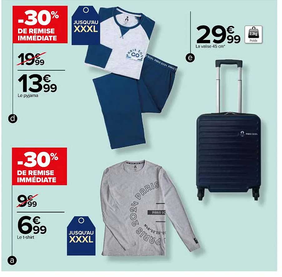 le pyjama, le t-shirt, la valise 45 cm