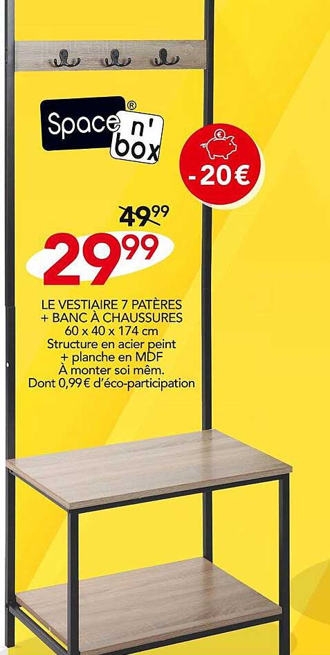 le vestiaire 7 patères + banc à chaussures 60 x 40 x 174 cm