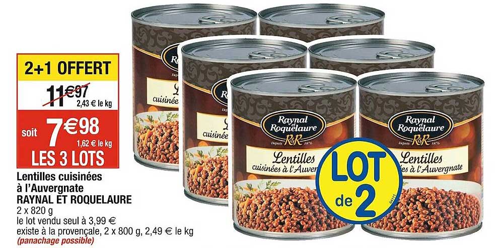 Lentilles Cuisinées à L'auvergnate Raynal Et Roquelaure