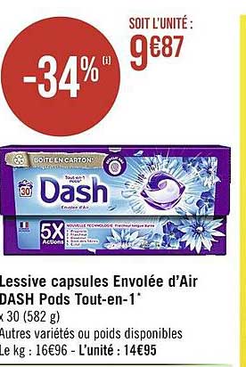 lessive capsules envolée d'air dash pods tout-en-1