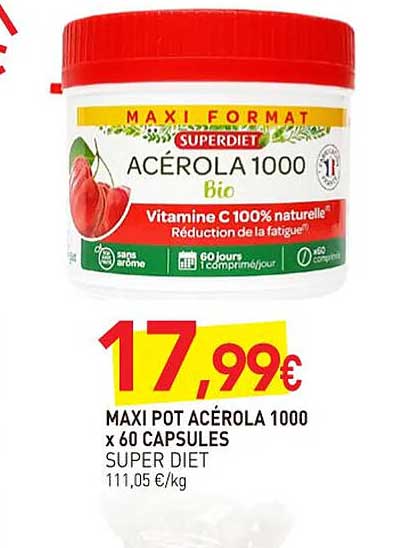 maxi pot acérola 1000 x 60 capsules super diet