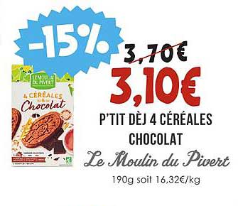 p'tit déj 4 céréales chocolat le moulin du pivert