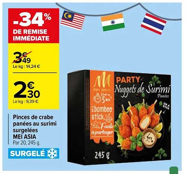 pinces de crabe panées au sirumi surgelées mei asia