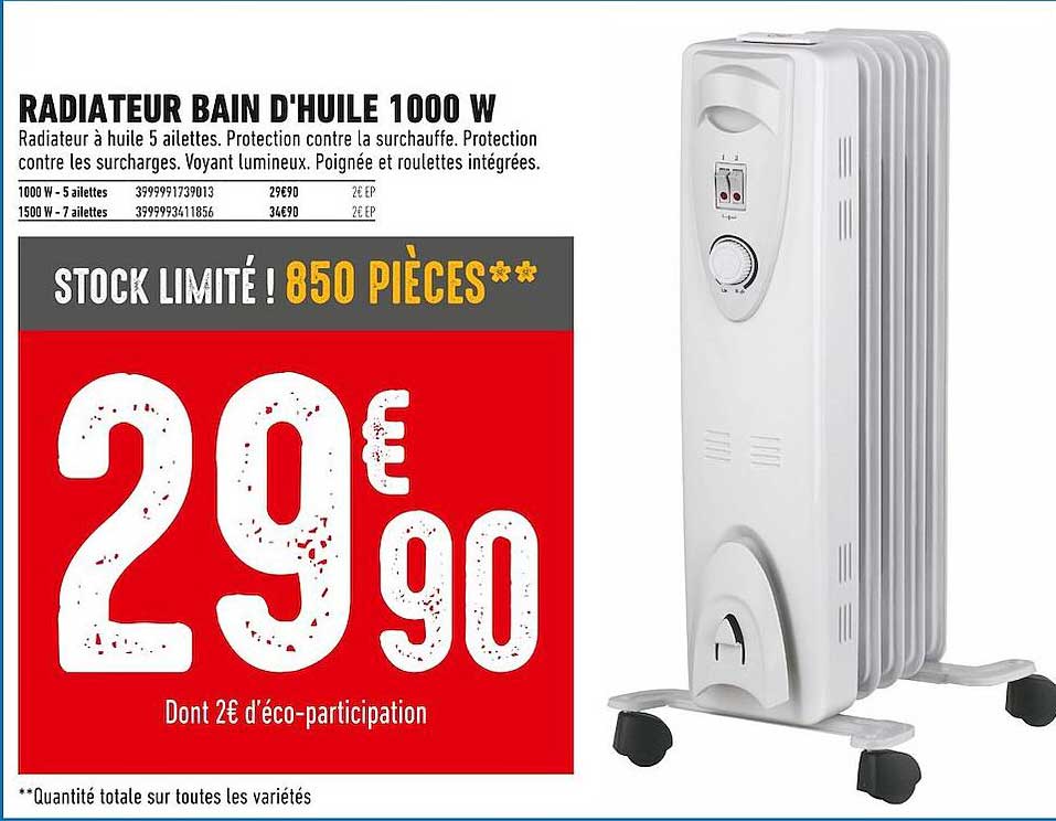 Radiateur Bain D'huile 1000 W