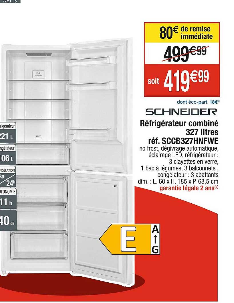 Réfrigérateur Combiné 327 Litres Schneider