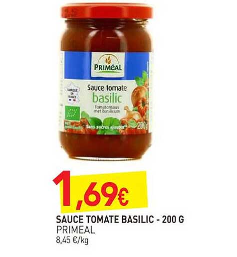 Sauce Tomate Basilic Primeal
