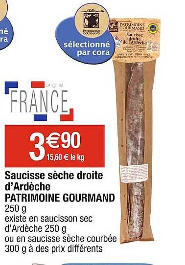 saucisse sèche droite d'ardèche patrimoine gourmand