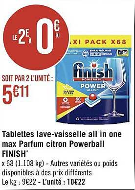 tablettes lave-vaisselle all in one max parfum citron powerball finish