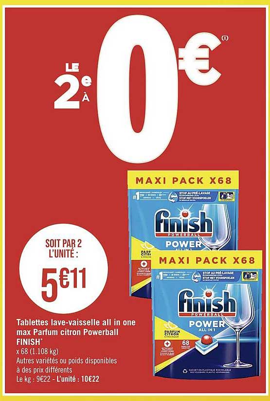 tablettes lave-vaisselle all in one max parfum citron powerball finish
