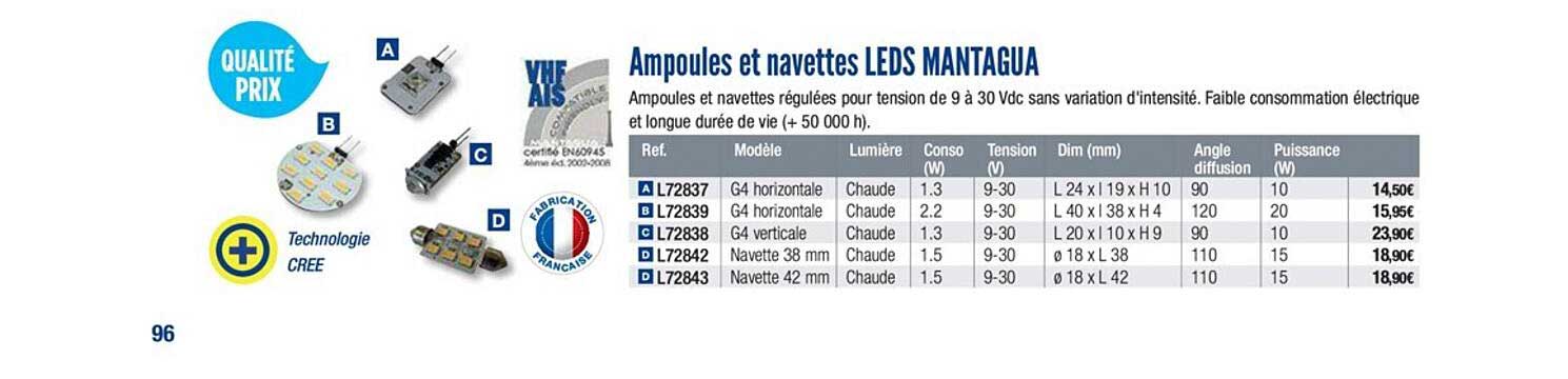 ampoules et navettes leds mantagua