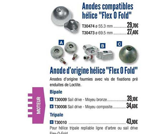 anodes compatibles hélice flex o fold anode d'origine hélice flex o fold