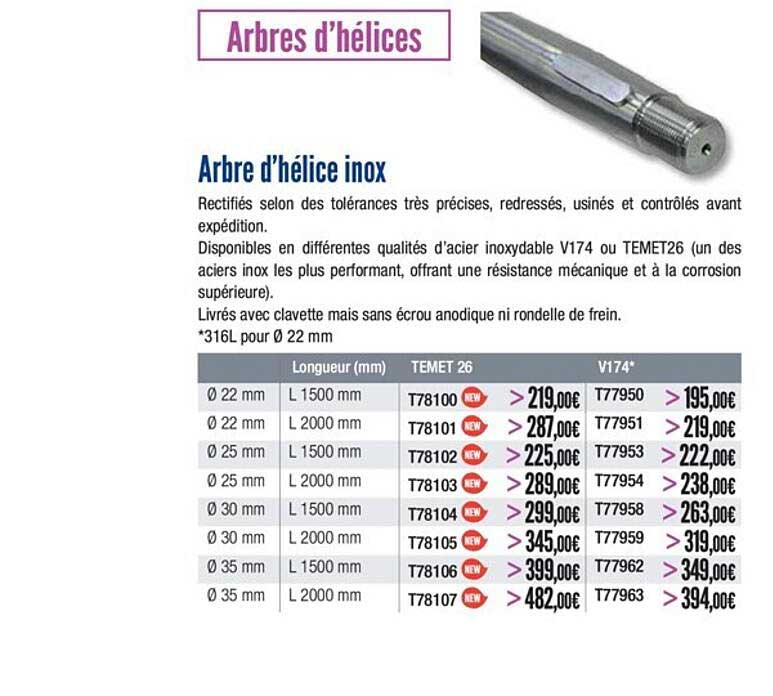 arbre d'hélice inox