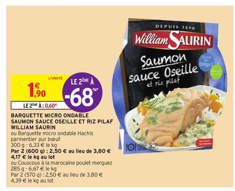 barquette micro ondable saumon sauce oseille et riz pilaf william saurin