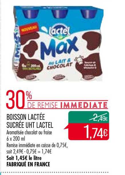 boisson lactée sucrée uht lactel