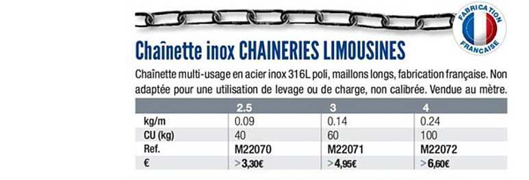 chaînette inox chaineries limousines