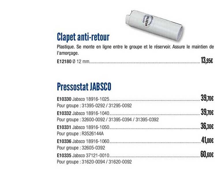 clapet anti retour pressostat jabsco