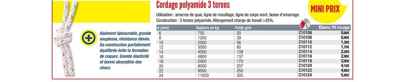 cordage polyamide 3 torons