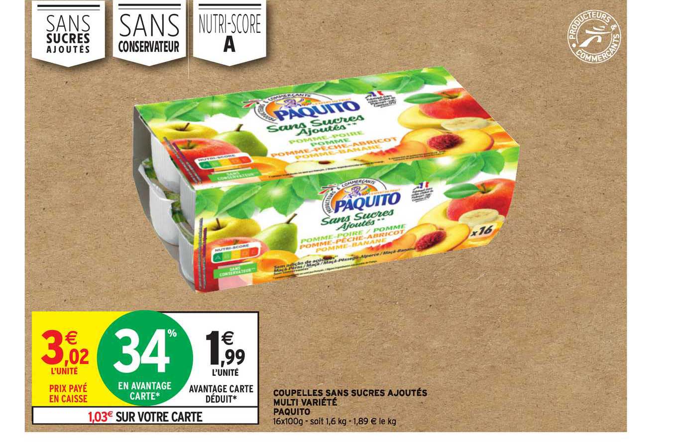 coupelles sans sucres ajouté multivariété paquito