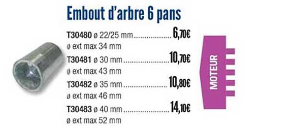 embout d'arbre 6 pans