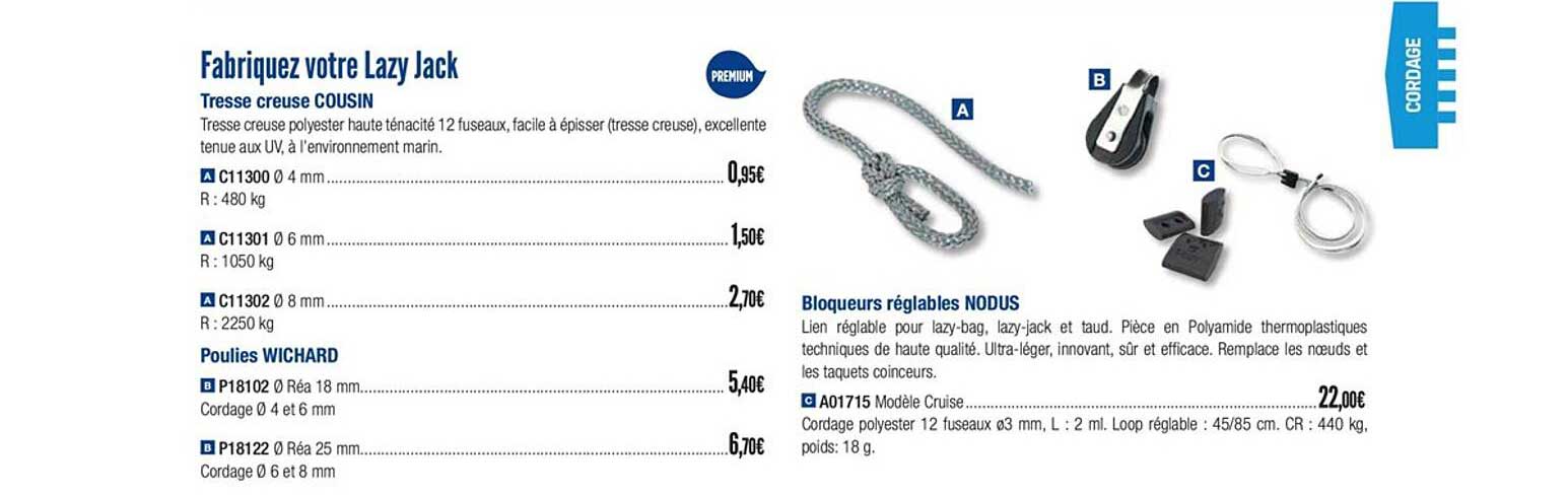 fabriquez votre lazy jack tresse creuse cousin poulies wichard bloqueurs réglables nodus