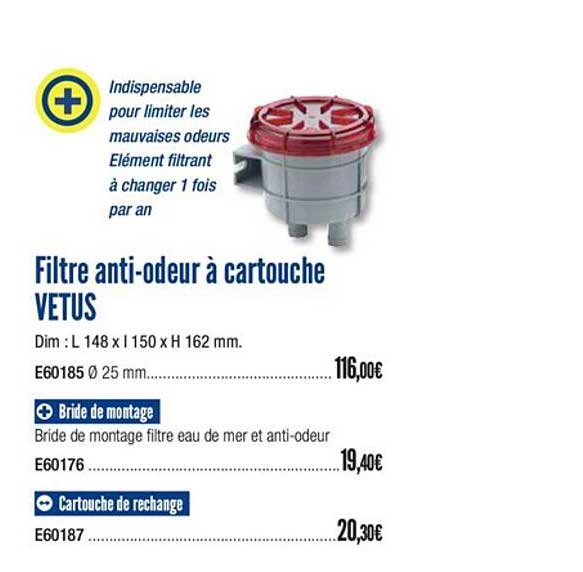 filtre anti odeur à cartouche vetus