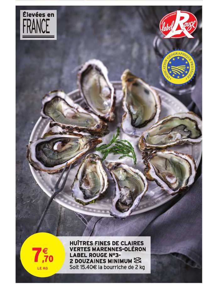 huîtres fines de claires vertes marennes-oléron label rouge n°3 2 douzaines minimum