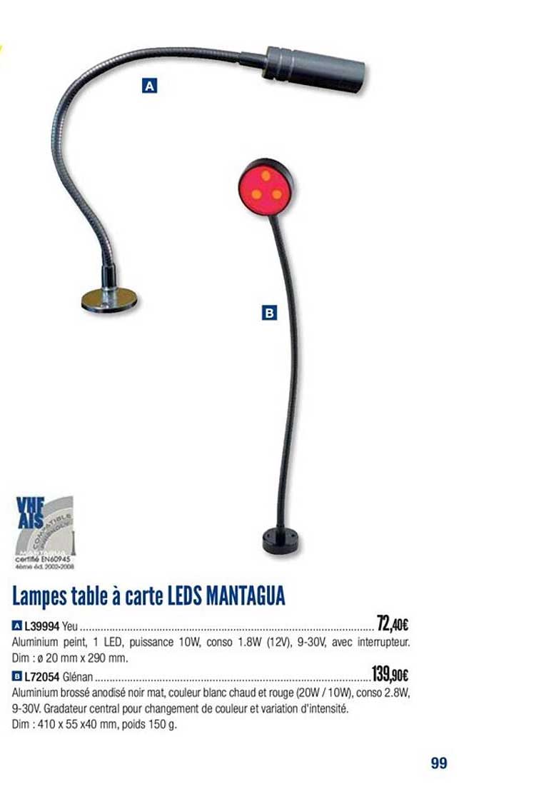 lampes table à carte leds mantagua