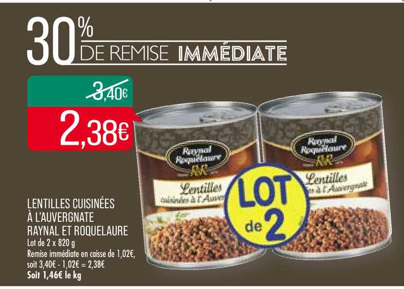 lentilles cuisinées à l'auvergnate raynal et roquelaure