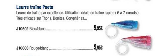 leurre traîne paeta j10602 bleu blanc j10603 rouge blanc