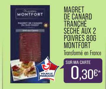 magret de canard tranché séché aux 2 poivres 80g montfort