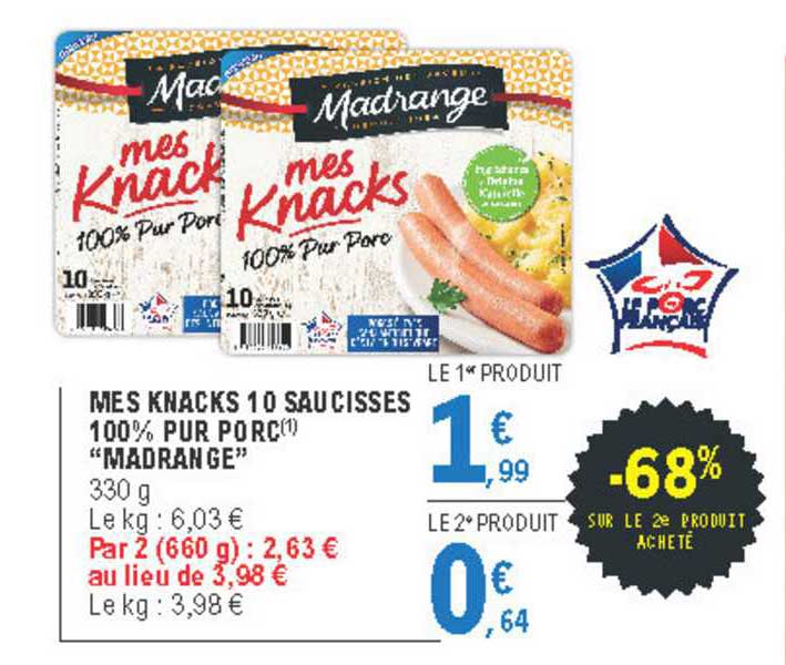 mes knacks 10 saucisses 100% pur porc "madrange"