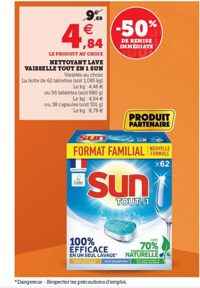 nettoyant lave vaisselle tout en 1 sun