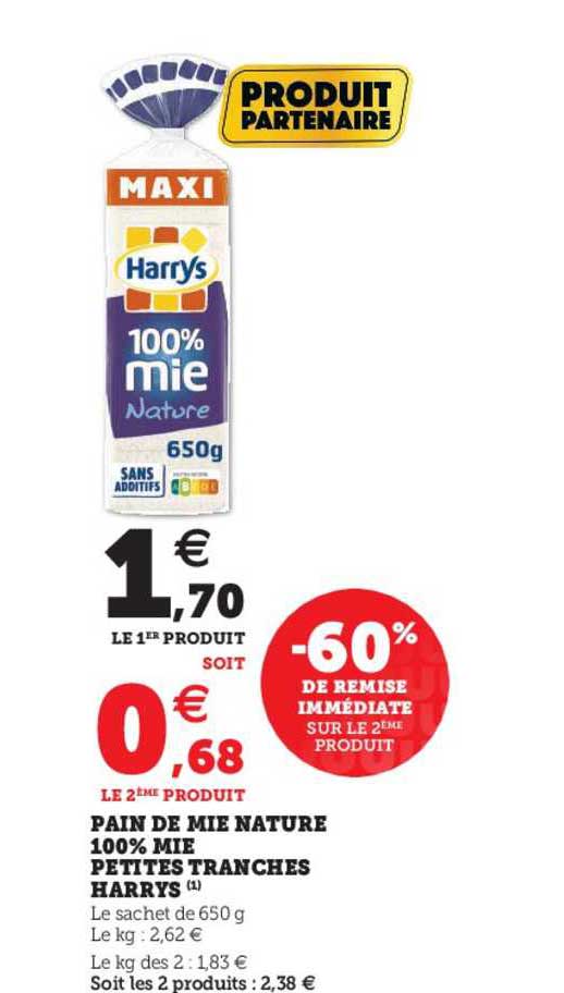 pain de mie nature 100% mie petites tranches harrys